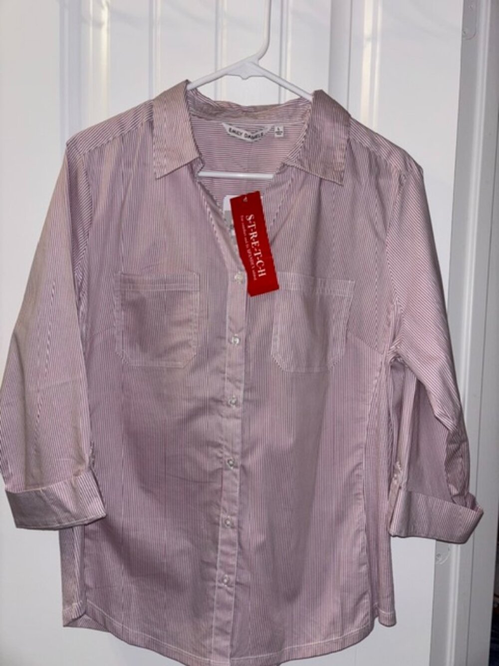 Emily Daniels Red and White Stripe Button Down Blouse - Large